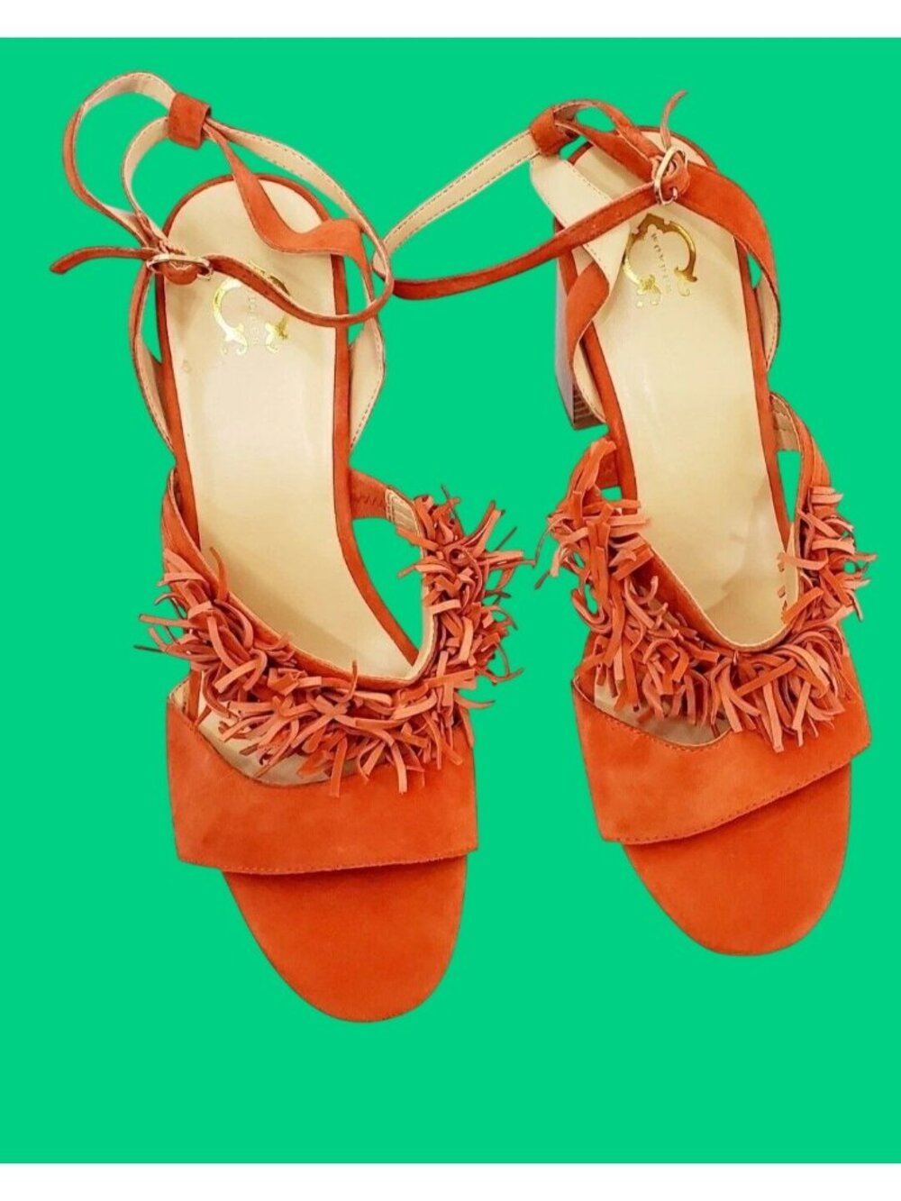 C WONDER "Gabrielle" Women's Orange Suede Fringe High Heel Sandal Sz 7 New- READ - Picture 5 of 10